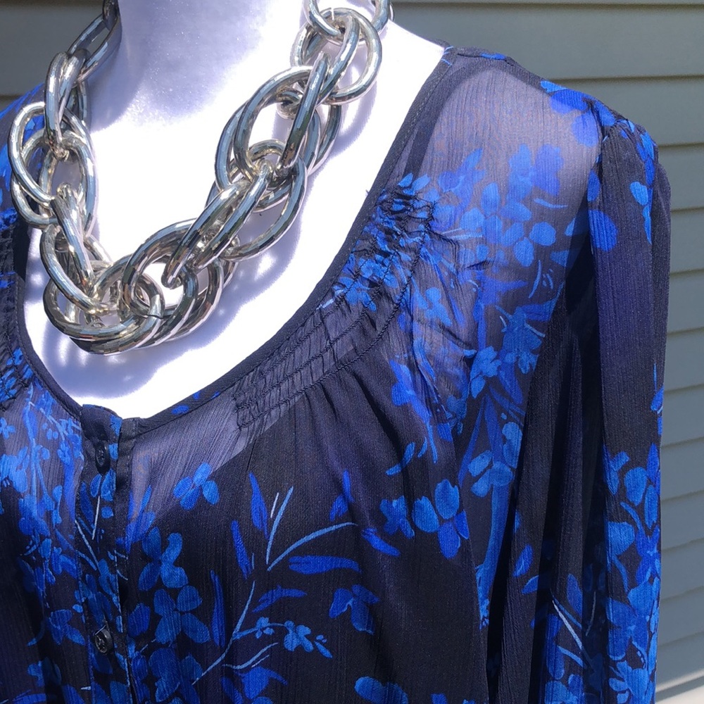 Navy Floral Shirt Dress by Express - Picture 5 of 16